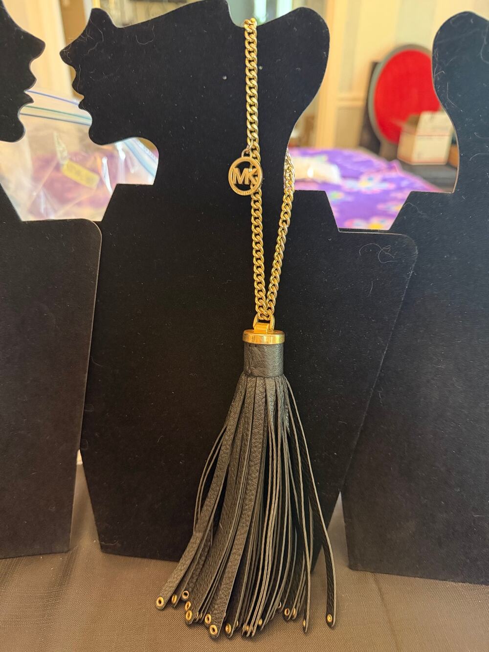 Michael Kors leather bag tassel charm fob studded fringe with grommets 12.75"